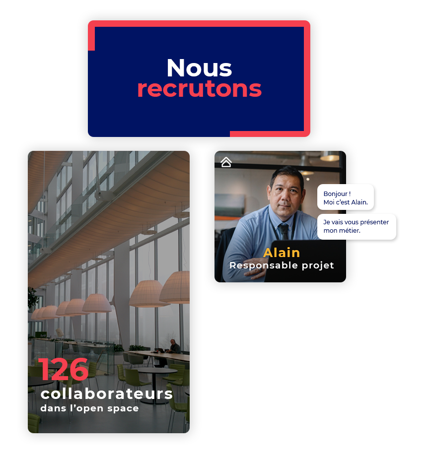 Présentation templates 3 screens Exemples de vidéo recrutement-rh-que vous pouvez réaliser avec Storyfox